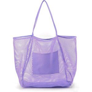Women's Lavender Mesh Beach Nylon & Polyester No-closure Tote Shoulder Handbag